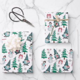 Feuille De Papier Cadeau Bonhommes de neige de Noël Nains Canneberges Cadea