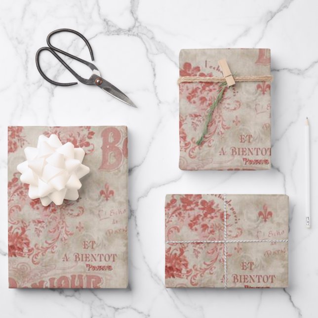 Feuille De Papier Cadeau Bonjour Rose (Recto)