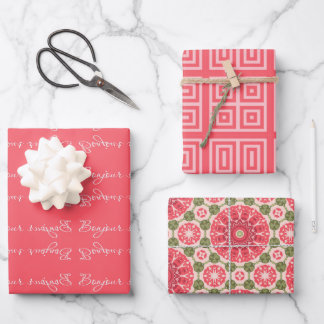 Feuille De Papier Cadeau Bonjour Rose Rouge et rose