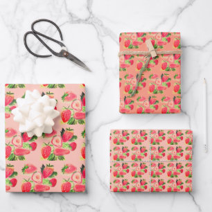 Feuille De Papier Cadeau Bonne fête d'anniversaire fraise été