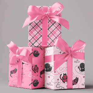 Feuille De Papier Cadeau Boo rose Kitty Love Kittens et Yarn Kids