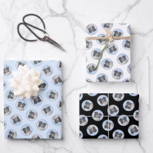 Feuille De Papier Cadeau Bordure Collie Peinture Rough Noir & Blanc Chien A