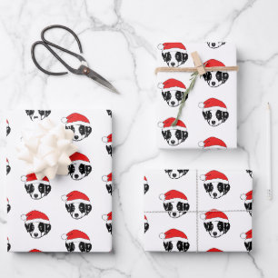 Feuille De Papier Cadeau Bordure Collie Puppy Santa Hat
