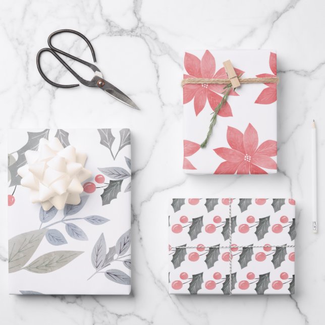Feuille De Papier Cadeau Botanique de Noël vierge (Recto)