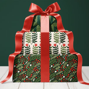 Feuille De Papier Cadeau Botanique de vacances et Arbre de Noël