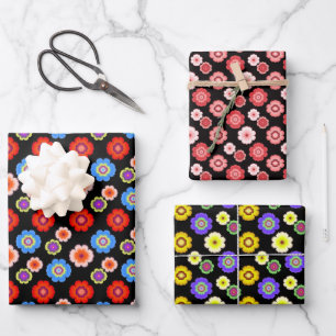 Feuille De Papier Cadeau Botanique Floral Colorful Garden Motif noir