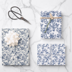 Feuille De Papier Cadeau Botaniques bleues ornées 3