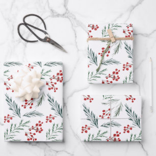 Feuille De Papier Cadeau Botaniques d'hiver Elégant vacances
