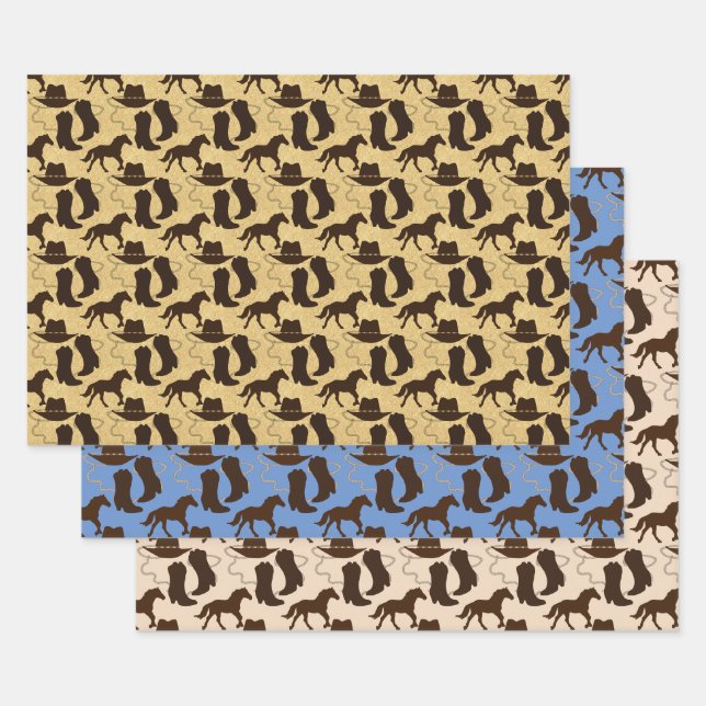Feuille De Papier Cadeau Botte Casquette Western Cowboy (Lot)