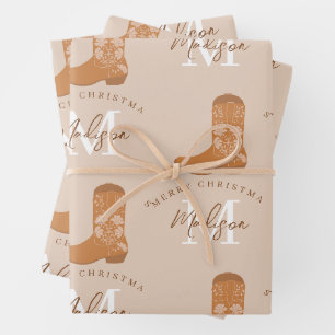 Feuille De Papier Cadeau Bottes de cowboy personnalisées Joyeux Noël Monogr