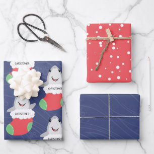 Feuille De Papier Cadeau Bouche de Noël aux requins mignons