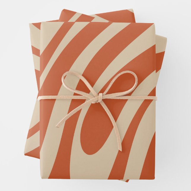 Feuille De Papier Cadeau Boucles Wavy Retro Boho Abstrait Motif (En situation)