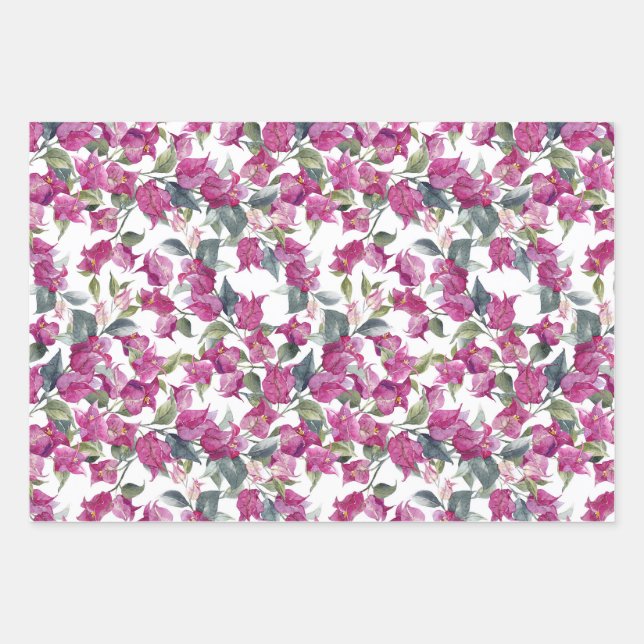 Feuille De Papier Cadeau Bougainvilliers d'aquarelle violet Motif Floral (Devant)