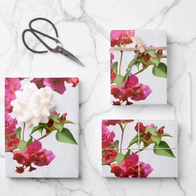 Feuille De Papier Cadeau Bougainvilliers Floral Méditerranée Grecque (Recto)