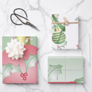 Feuille De Papier Cadeau Bouges de rose verte Holly