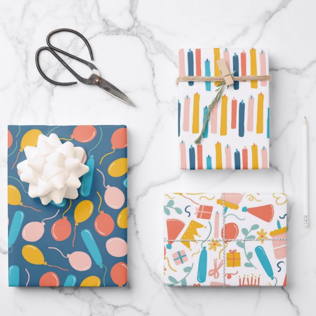 Feuille De Papier Cadeau Bougie Ballon Fête d'anniversaire (Recto)