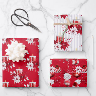 Feuille De Papier Cadeau Bougies de Noël rouges et blanches Ornements Rose 