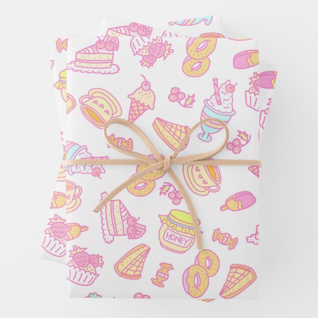Feuille De Papier Cadeau Boulangerie sucrée et boissons blanc (En situation)
