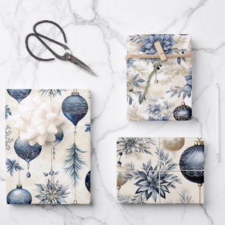 Feuille De Papier Cadeau Boule de Noël Bleue Magnifique Mélange