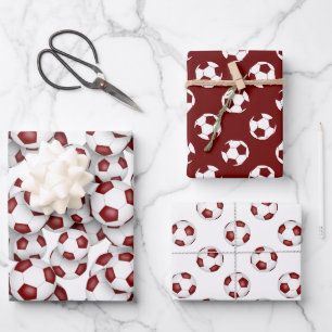Feuille De Papier Cadeau boules de football blanc marron coordination ensem