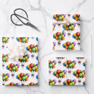 Feuille De Papier Cadeau Bouquet de ballons de fête d'anniversaire colorés 