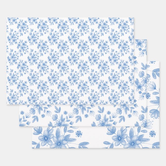 Feuille De Papier Cadeau Bouquet de couleur bleu Motif (Lot)