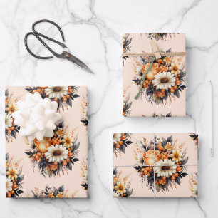 Feuille De Papier Cadeau Bouquet de fleurs gris orange
