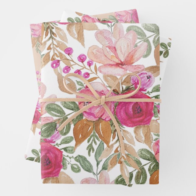 Feuille De Papier Cadeau Bouquet De Fleurs Moelleux Pastel (En situation)