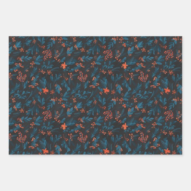 Feuille De Papier Cadeau Bouquet de Noël (Devant)