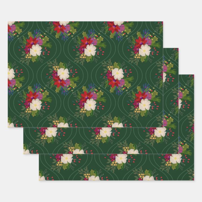 Feuille De Papier Cadeau bouquet de vacances fleuri cadeau envelopper vert  (Lot)