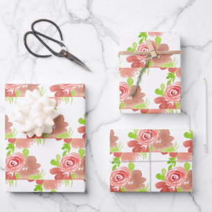 Feuille De Papier Cadeau Bouquet floral aquarelle peint à la main
