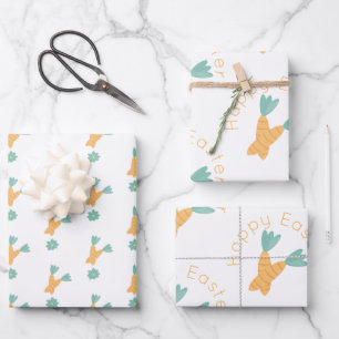 Feuille De Papier Cadeau Bouquet Floral de Carottes de Pâques Joyeuses