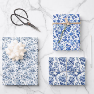 Feuille De Papier Cadeau Bouquet Toile Bleue 3