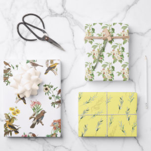 Feuille De Papier Cadeau Bouquets de jardin et oiseaux