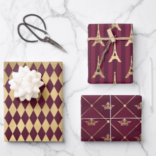 Feuille De Papier Cadeau Bourgogne et Gold Paris
