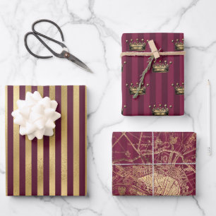 Feuille De Papier Cadeau Bourgogne et Gold Paris
