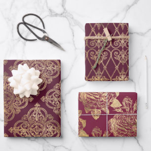 Feuille De Papier Cadeau Bourgogne et Or Paris