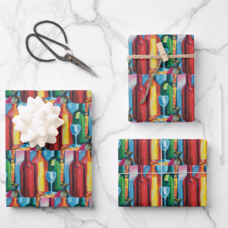 Feuille De Papier Cadeau Bouteille à vin Art récurrent Coloré Moderne Envel