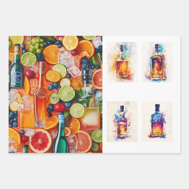 Feuille De Papier Cadeau Bouteilles d'alcool Arrière - plan de boissons de  (Devant 3)