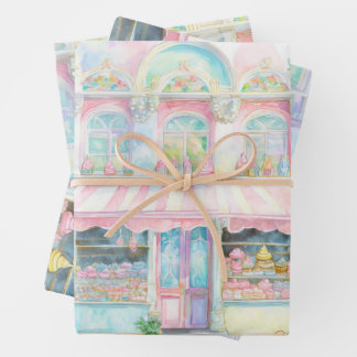 Feuille De Papier Cadeau Boutique de bonbons à Paris aquarelle