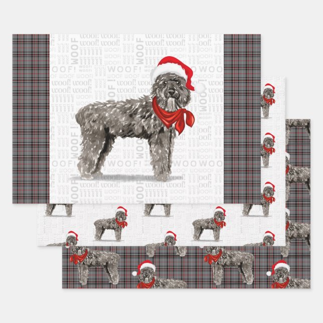Feuille De Papier Cadeau Bouvier Christmas Dog et Red and Grey Plaid (Lot)