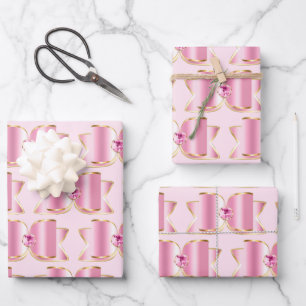 Feuille De Papier Cadeau Bow en verre rose avec pierre centrale