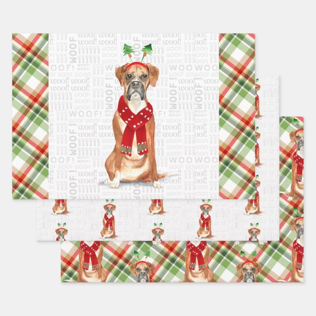 Feuille De Papier Cadeau Boxer drôle Chien de Noël et Vacances Plaid (Lot)