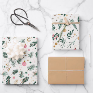 Feuille De Papier Cadeau Branches d'arbre de Noël vert rose