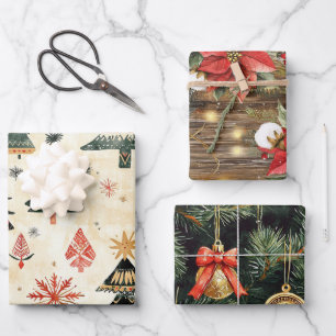 Feuille De Papier Cadeau Branches de l'arbre de Noël occidental Poinsettia 