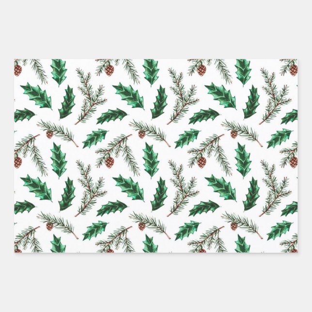 Feuille De Papier Cadeau Branches de pin (Devant)