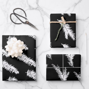 Feuille De Papier Cadeau Branches D'Épinette Noire Et Blanc