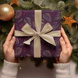 Feuille De Papier Cadeau Branches et baies d'arbres de Noël - vin rouge