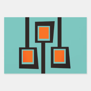 Feuille De Papier Cadeau Branches modernes du milieu du siècle avec des c