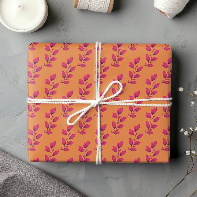 Feuille De Papier Cadeau Bright Hot Pink & Orange Aquarelle Botanique (Créateur téléchargé)